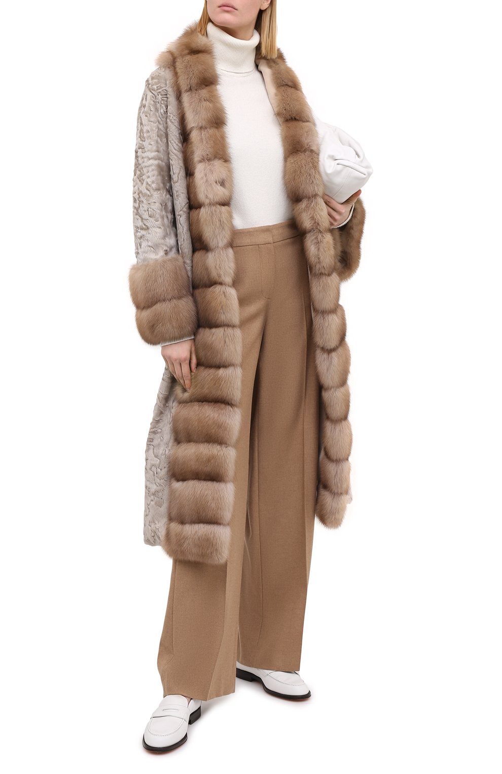 Пальто с меховой отделкой MANZONI24, арт. 20M854-PAZ/BEIGE/CHAMPAGNE/38-46, фото 2