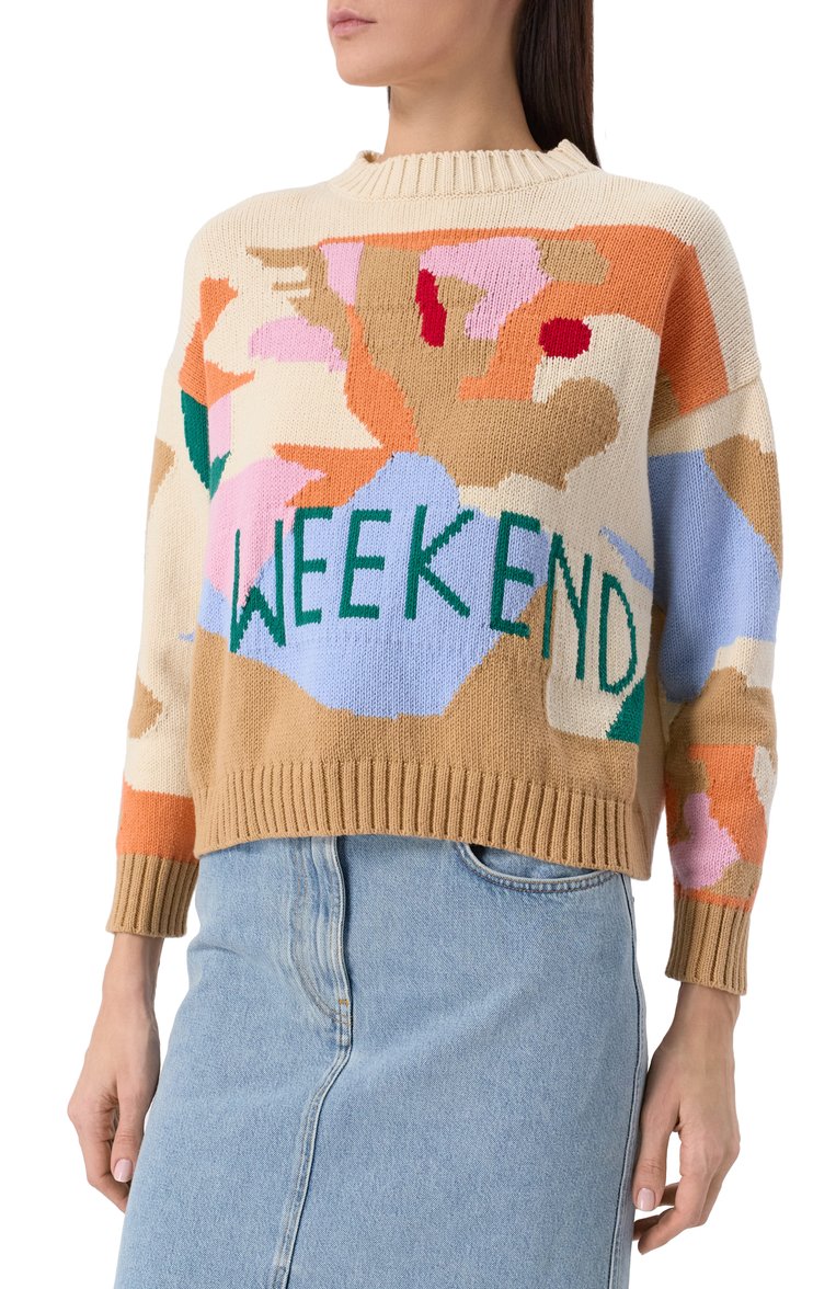 Женский свитер WEEKEND MAX MARA разноцветного цвета, арт. FABIAN | Фото 3 (Рукава: Длинные; Материал внешний: Хлопок, Синтетический материал; Длина (для топов): Стандартные; Стили: Кэжуэл; Женское Кросс-КТ: Свитер-одежда)