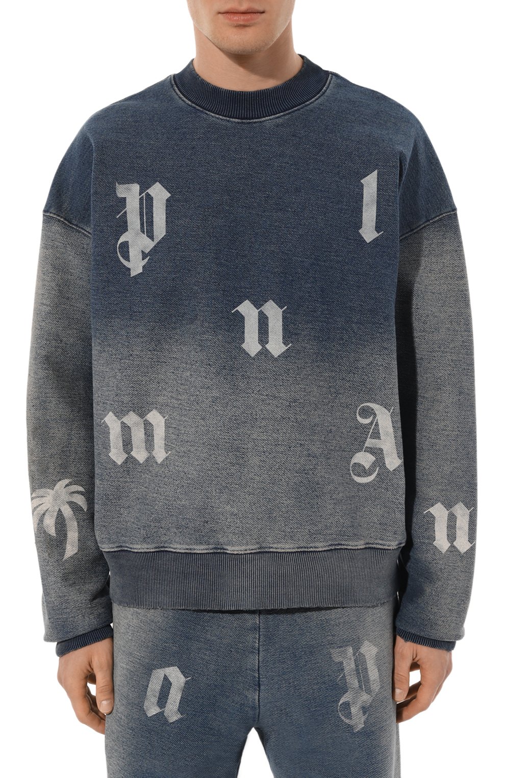 Хлопковый свитшот PALM ANGELS синего цвета по цене 54400 руб., арт. PMBA026F24FAB001, фото 3 Хлопковый свитшот PALM ANGELS, арт. PMBA026F24FAB001, фото 3