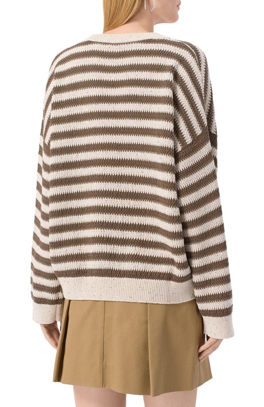 Хлопковый пуловер Brunello Cucinelli MDV752200P Коричневый  MDV752200P Фото 4