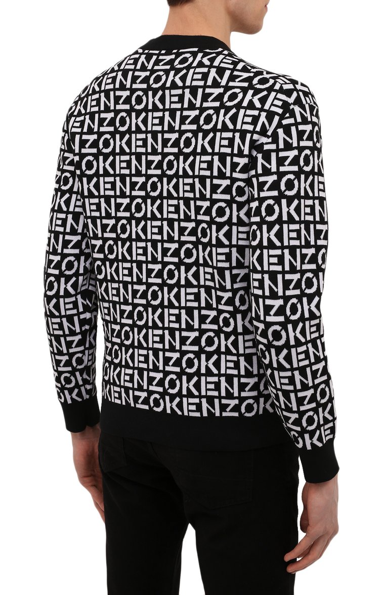 Мужской джемпер kenzo sport KENZO черно-белого цвета, арт. FC55PU6913SC | Фото 4 (Стили: Кэжуэл; Материал внешний: Хлопок, Синтетический материал; Мужское Кросс-КТ: Джемперы; Рукава: Длинные; Длина (для топов): Стандартные; Вырез: Круглый; Принт: С принтом)