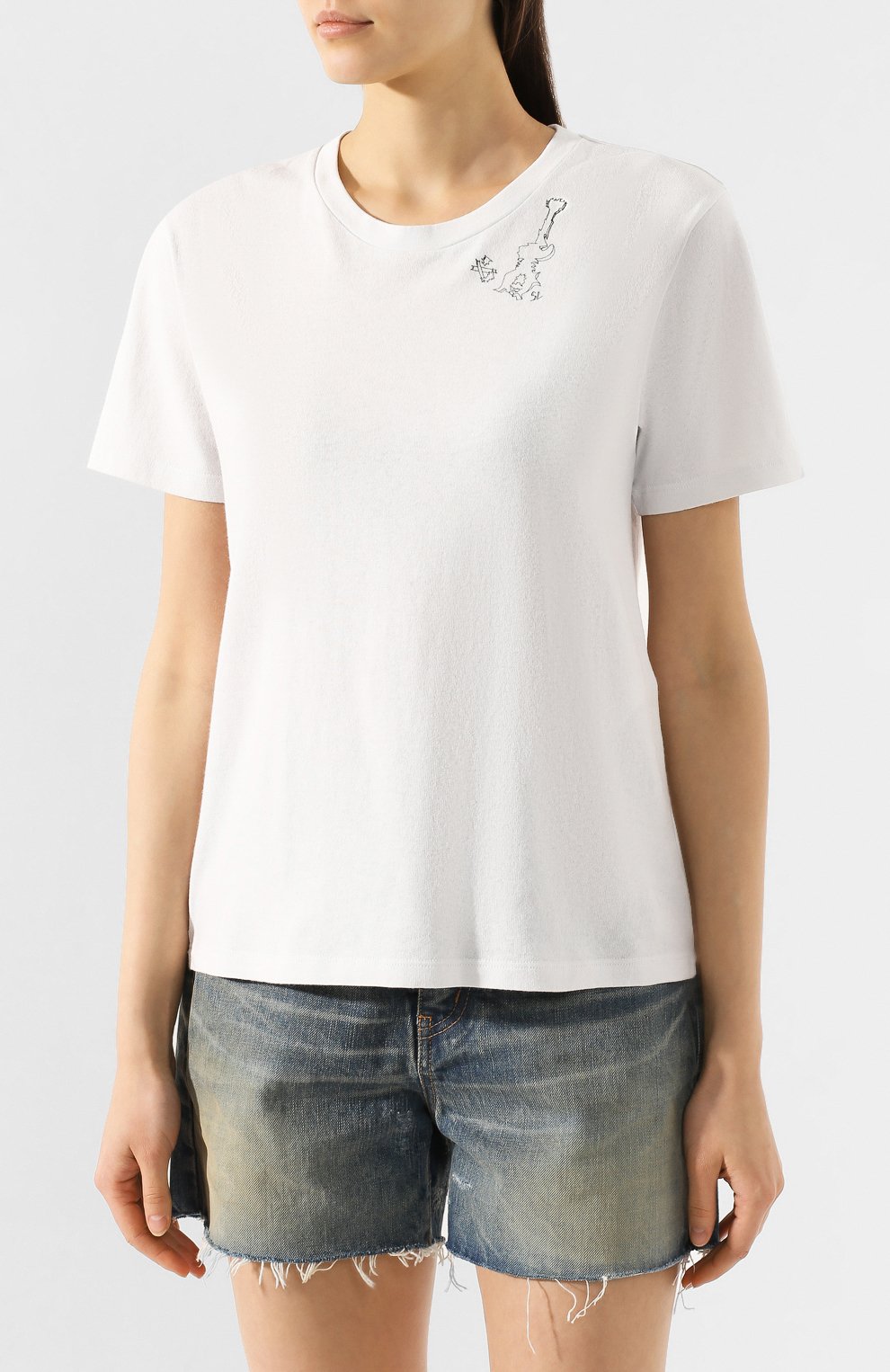 Хлопковая футболка SAINT LAURENT белого цвета по цене 41950 руб., арт. 605366/YBQJ2, фото 3 Хлопковая футболка SAINT LAURENT, арт. 605366/YBQJ2, фото 3