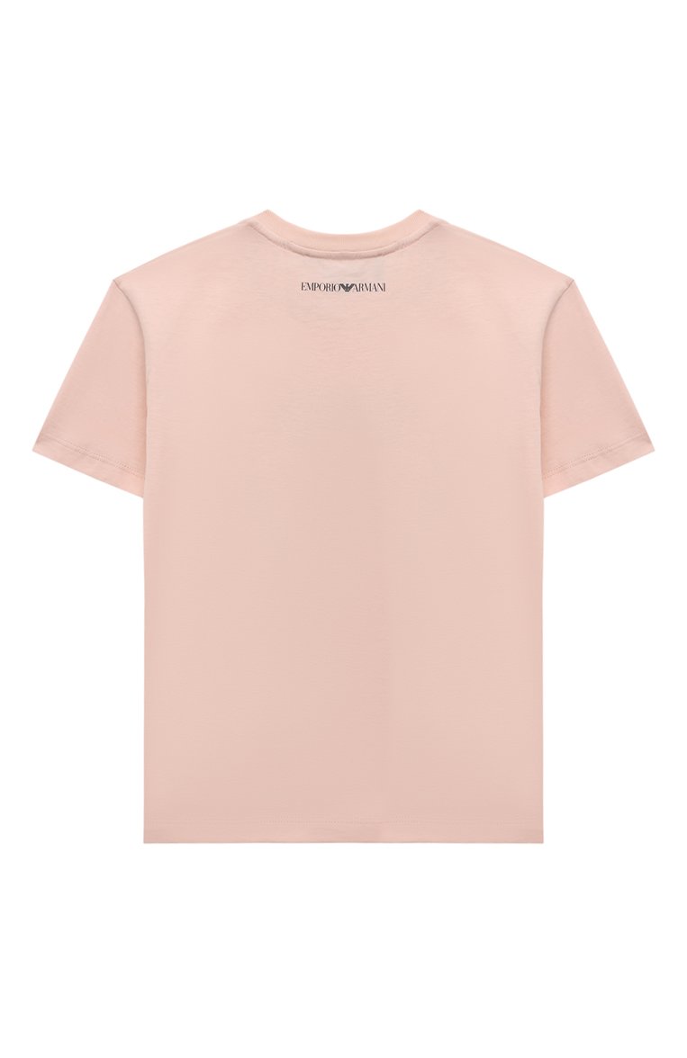 Детская хлопковая футболка EMPORIO ARMANI розового цвета, арт. 3D3T01/3J52Z | Фото 2 (Материал внешний: Хлопок; Рукава: Короткие; Девочки Кросс-КТ: футболка-одежда; Ростовка одежда: 6 лет | 116 см, 7 лет | 122 см, 8 лет | 128 см, 10 - 11 лет | 140 - 146см, 13 - 15 лет | 158 см, 16 лет | 164 см, 5 лет | 110 см, 4 года | 104 см)