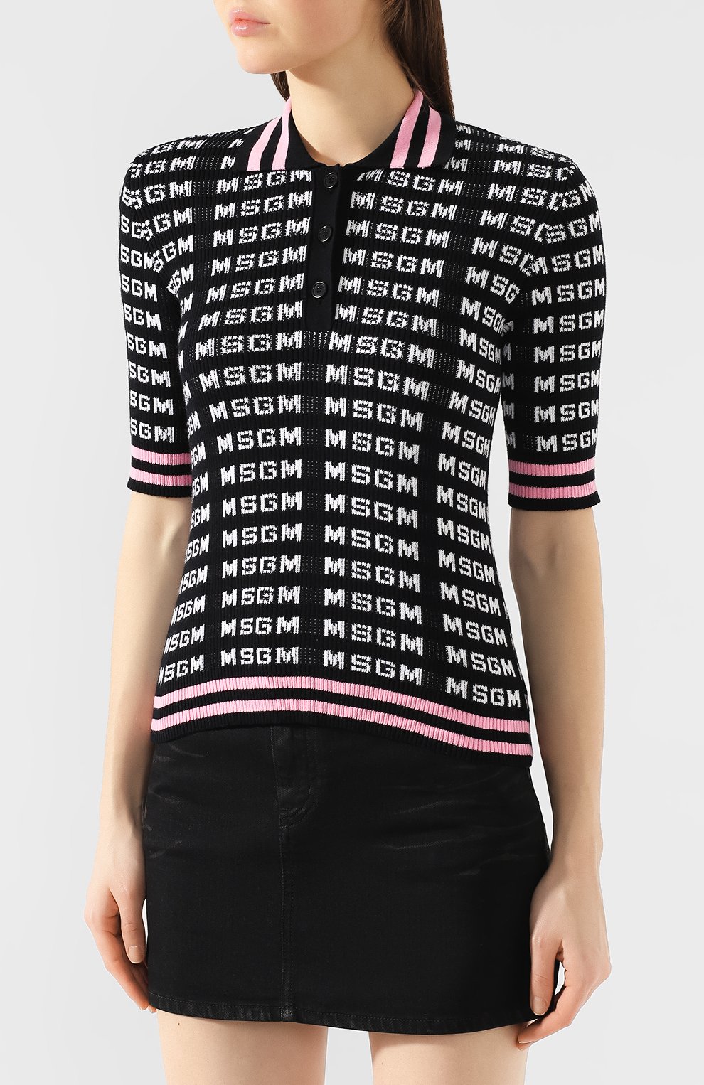 Хлопковое поло MSGM черно-белого цвета по цене 31200 руб., арт. 2841MDM111 207292, фото 3 Хлопковое поло MSGM, арт. 2841MDM111 207292, фото 3