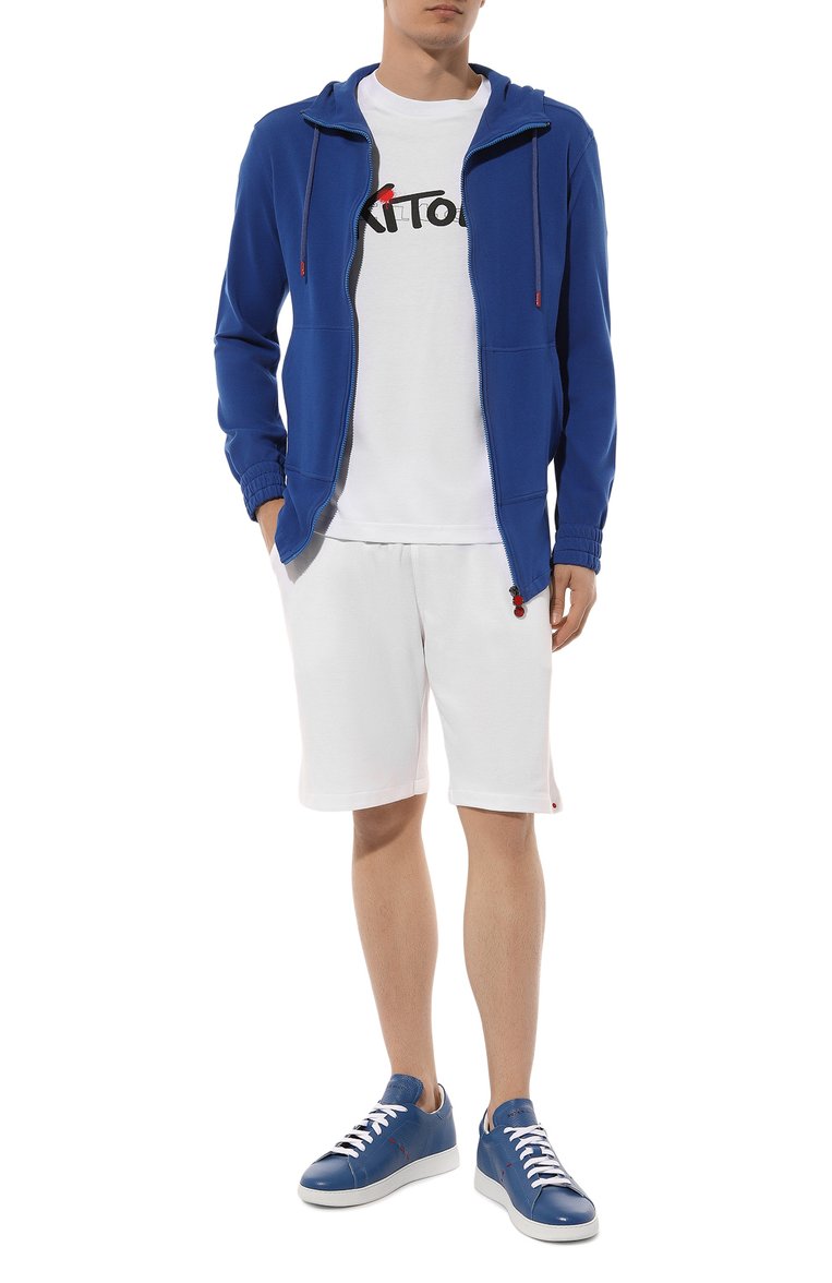 Мужские хлопковые шорты KITON белого цв�ета, арт. UPSH0RTH08801 | Фото 2 (Длина Шорты М: До колена; Материал внешний: Хлопок; Стили: Спорт-шик, Кэжуэл; Случай: Повседневный; Принт: Без принта; Автоматизация состава: Проставлено; Детали: Без декора; Автоматизация ТО: Проставлено)