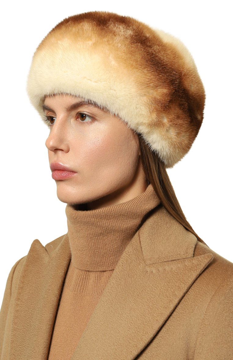 Женский берет из меха норки FURLAND бежевого цвета, арт. 0013600110152300000 | Фото 2 (Материал: Натуральный мех; Материал сплава: Проставлено; Нос: Не проставлено)