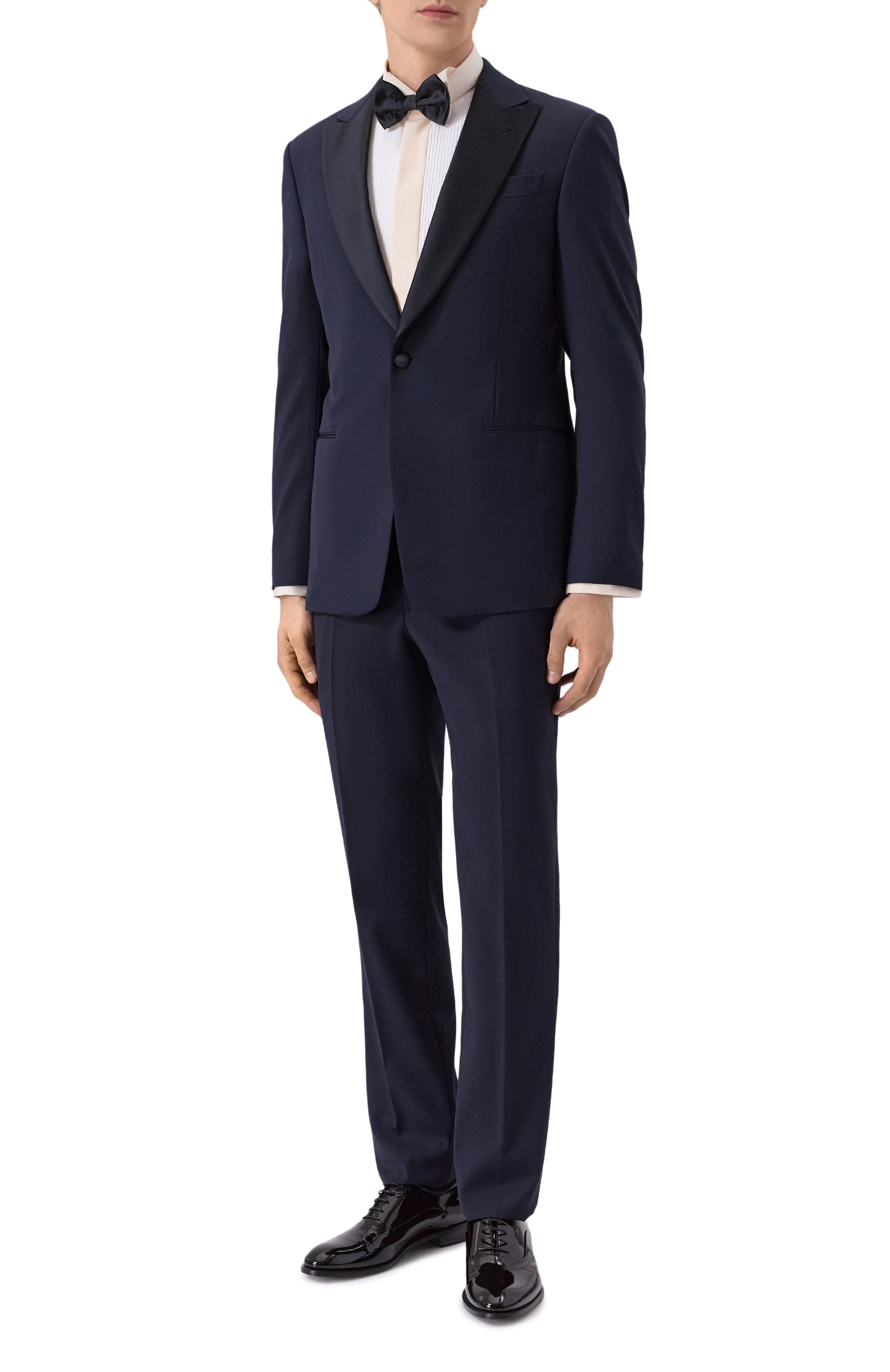 Шерстяной смокинг GIORGIO ARMANI темно-синего цвета по цене 310500 руб., арт. 8WGAS001/T0075/UBUV, фото 1 Шерстяной смокинг GIORGIO ARMANI, арт. 8WGAS001/T0075/UBUV, фото 1