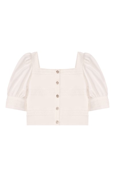 Хлопковый топ ELIE SAAB JUNIOR кремового цвета по цене 39950 руб., арт. EFTP025/TS0724, фото 2 Хлопковый топ ELIE SAAB JUNIOR, арт. EFTP025/TS0724, фото 2