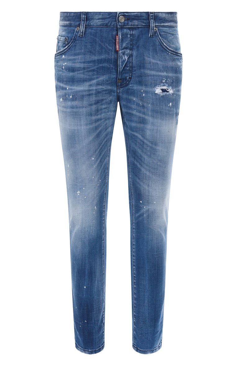 Мужские джинсы skater DSQUARED2 синего цвета, арт. S74LB1642/S30342 | Фото 1 (Материал внешний: Хлопок, Деним; Длина (брюки, джинсы): Стандартные; Кросс-КТ: Деним; Детали: Потертости, Делаве; Силуэт М (брюки): Узкие; Стили: Streetwear; Автоматизация ТО: Проставлено; Автоматизация состава: Проставлено)