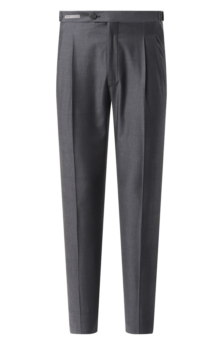 Мужские брюки из шерсти и хлопка CORNELIANI темно-серого цвета, арт. 254L21-2514201 | Фото 1 (Материал внешний: Шерсть, Хлопок; Драгоценные камни: Проставлено; Длина (брюки, джинсы): Стандартные; Материал сплава: Проставлено; Силуэт М (брюки): Чиносы; Случай: Повседневный; Стили: Кэжуэл)