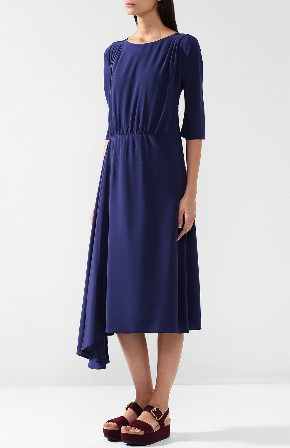 Однотонное шелковое платье-миди асимметричного кроя PRADA, арт. P36S6-1H51-F0216, фото 3