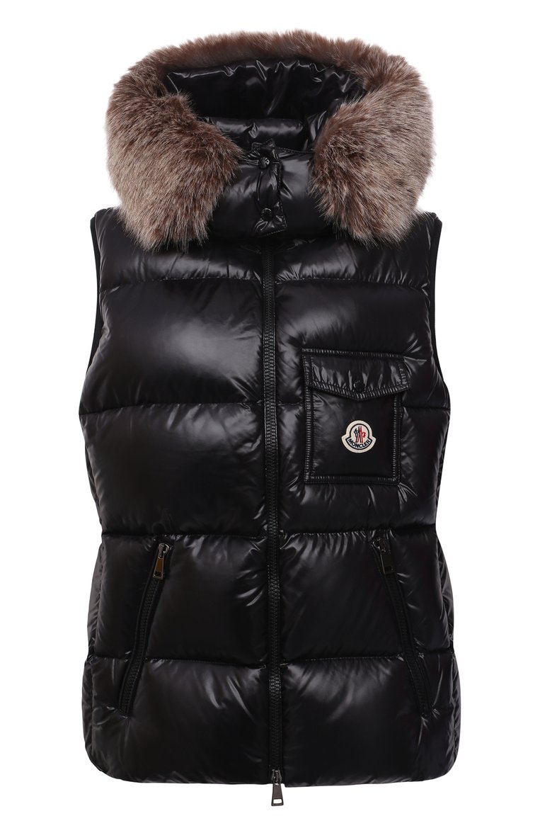 Женский пуховый жилет balabio MONCLER черного цвета, арт. G2-093-1A000-77-68950 | Фото 1 (Длина (верхняя одежда): Короткие; Материал утеплителя: Пух и перо; Материал внешний: Синтетический материал; Материал подклада: Синтетический материал; Стили: Спорт-шик; Кросс-КТ: Пуховик; Материал сплава: Проставлено; Драгоценные камни: Проставлено)