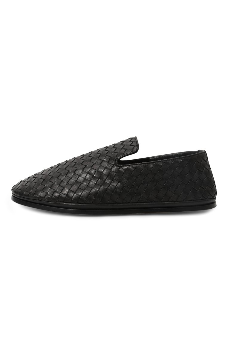 Мужские кожаные слиперы BOTTEGA VENETA черного цвета, арт. 730275/V2ED0 | Фото 4 (Нос: Не проставлено; Материал внутренний: Натуральная кожа; Стили: Кэжуэл; Мужское Кросс-КТ: Слиперы-обувь; Материал внешний: Натуральная кожа)