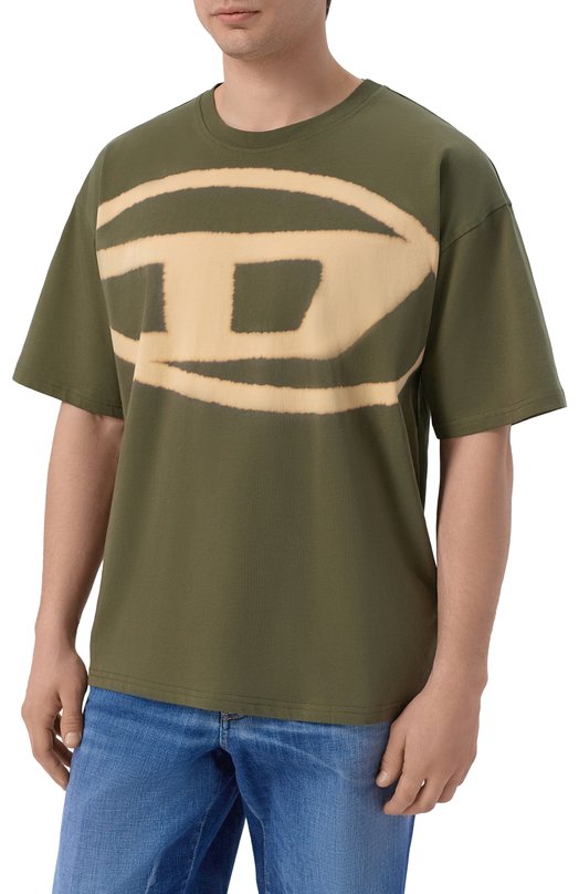 Хлопковая футболка Diesel A14872/0QKAS Хаки  A14872/0QKAS Фото 3