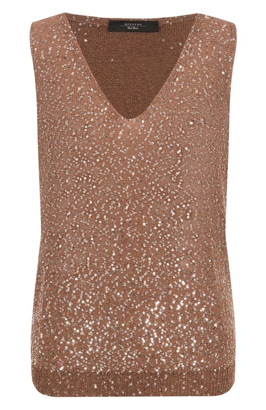 Топ с отделкой пайетками Weekend Max Mara ACAICI Коричневый ACAICI