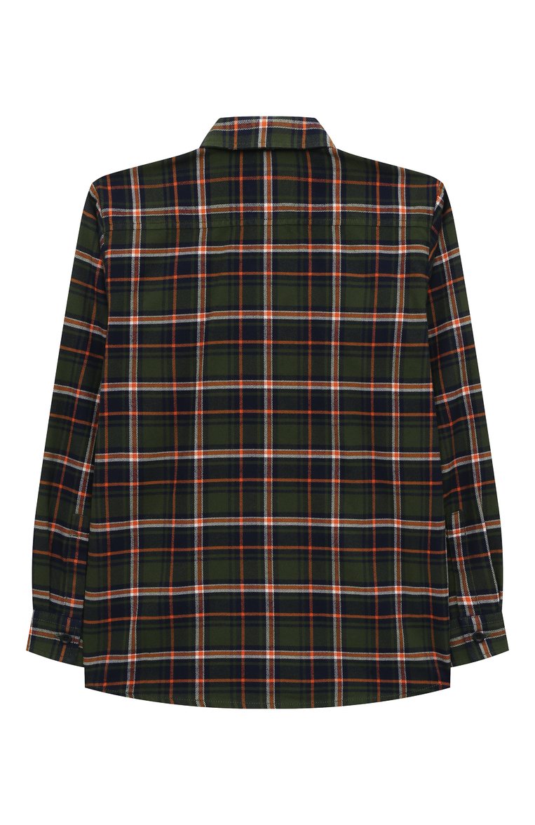Детская хлопковая рубашка WOOLRICH зеленого цвета, арт. CFWKSI0053MRUT3151 | Фото 2 (Рукава: Длинные; Материал внешний: Хлопок; Региональные ограничения белый список (Axapta Mercury): Не проставлено)