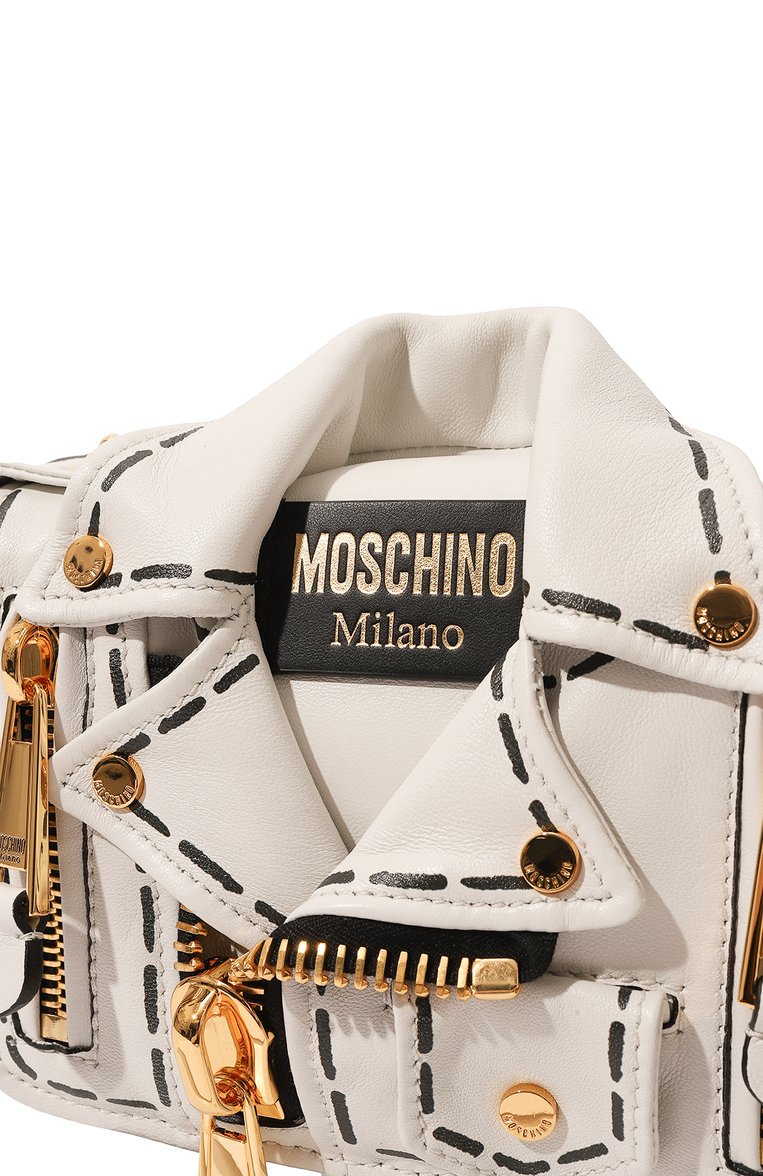 Женская сумка  biker MOSCHINO белого цвета, арт. A7583/8002 | Фото 3 (Ремень/цепочка: На ремешке; Материал сплава: Проставлено; Материал: Натуральная кожа; Размер: mini; Драгоценные камни: Проставлено)