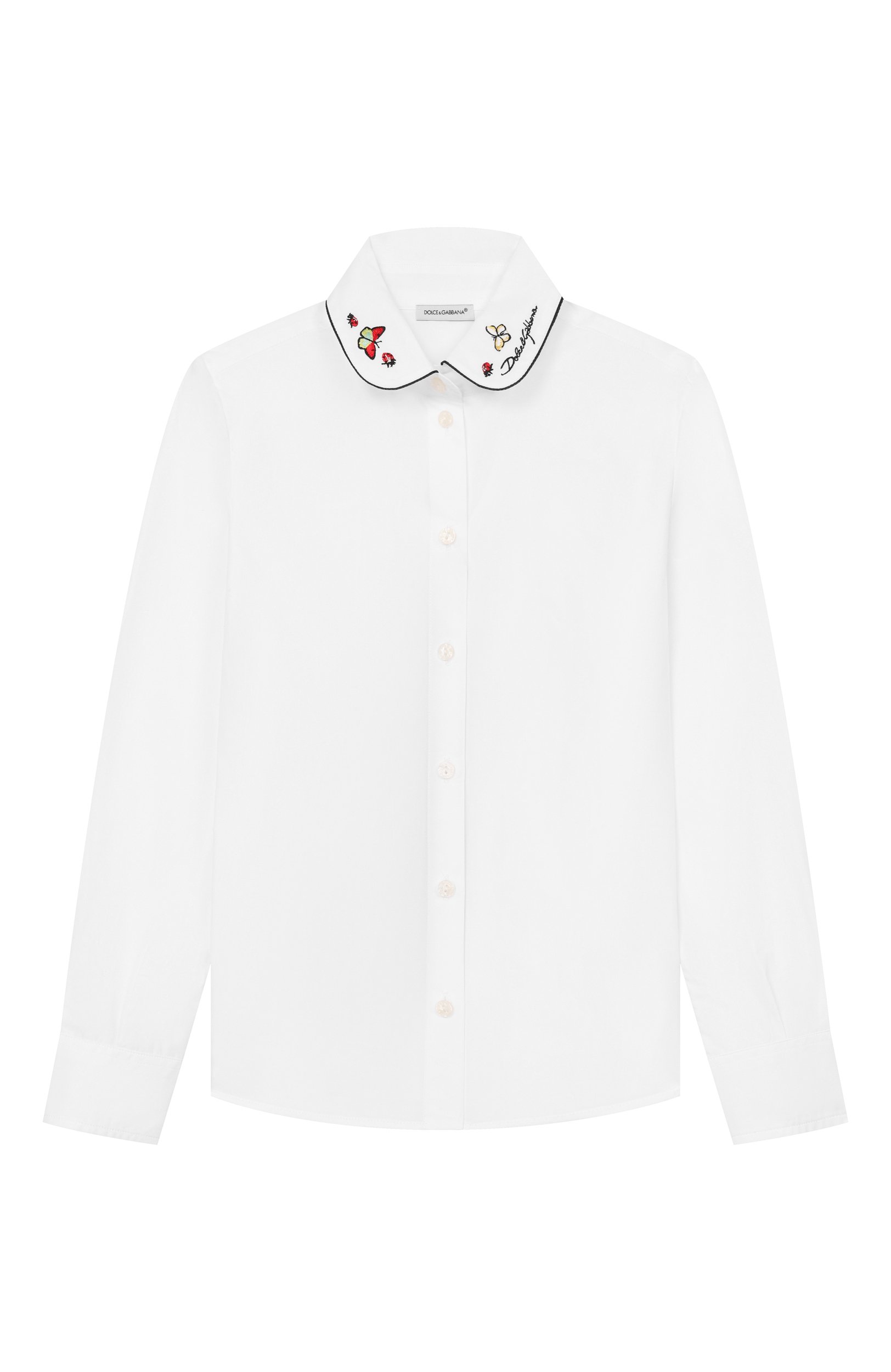 Хлопковая блузка DOLCE & GABBANA белого цвета по цене 47800 руб., арт. L56S70/FU5HW_001, фото 1 Хлопковая блузка DOLCE & GABBANA, арт. L56S70/FU5HW_001, фото 1