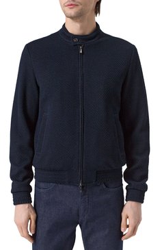 Мужской бомбер EMPORIO ARMANI темно-синего цвета, арт. EM000185/TE13908 | Фото 3 (Рукава: Длинные; Материал сплава: Проставлено; Драгоценные камни: Проставлено; Материал подклада: Синтетический материал; Длина (верхняя одежда): Короткие; Кросс-КТ: бомбер, Легкие; Принт: Без принта; Мужское Кросс-КТ: шерсть и кашемир; Стили: Кэжуэл)