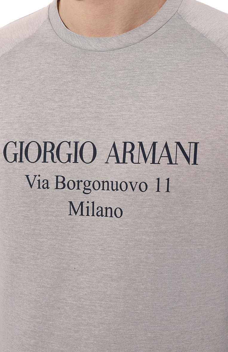 Мужской хлопковый свитшот GIORGIO ARMANI серого цвета, арт. 3GSM81/SJSXZ | Фото 5 (Рукава: Длинные; Длина (для топов): Стандартные; Материал внешний: Хлопок; Принт: С принтом; Стили: Кэжуэл; Мужское Кросс-КТ: свитшот-одежда; Материал сплава: Проставлено; Драгоценные камни: Проставлено)