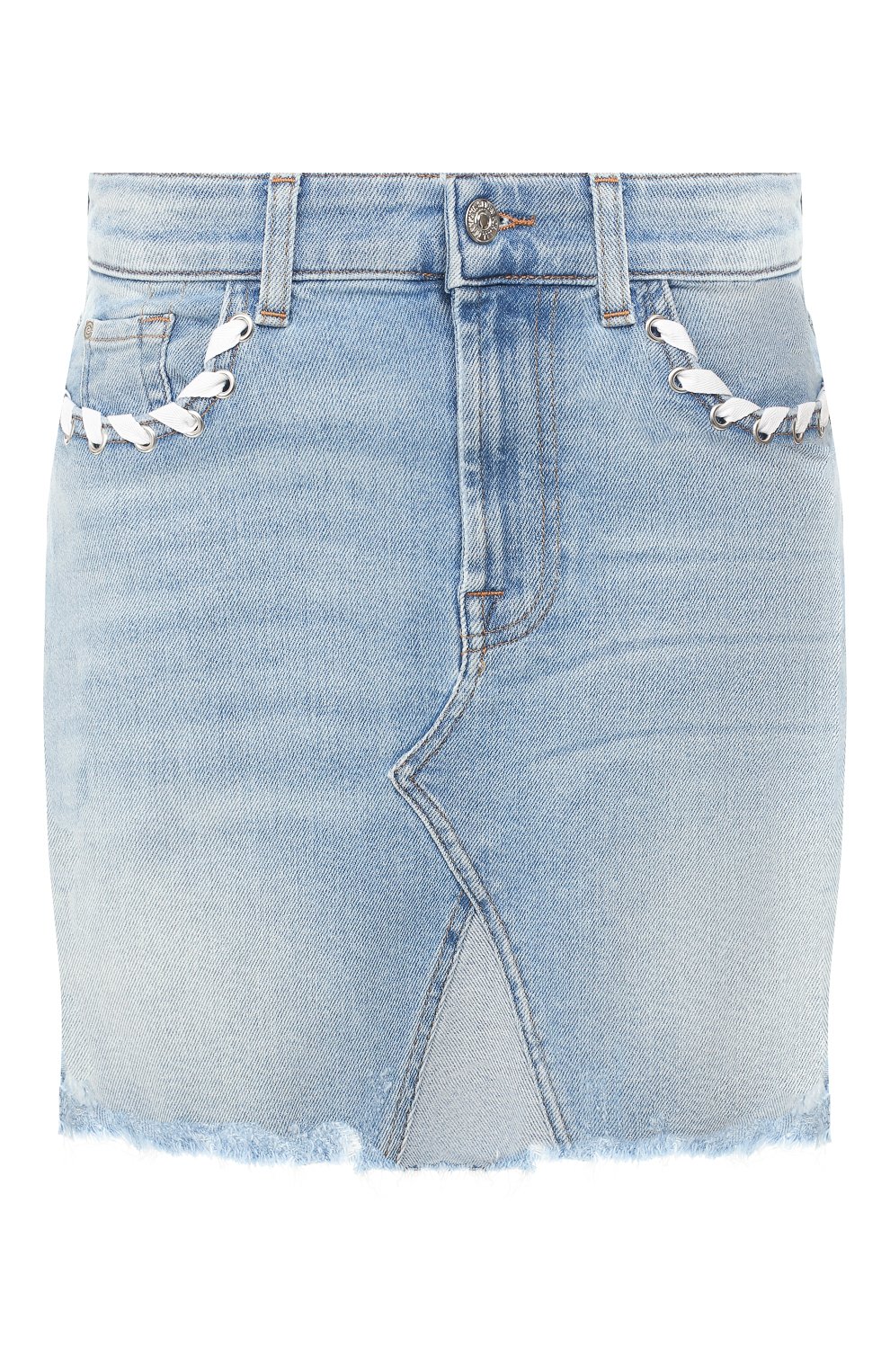 Джинсовая юбка 7 FOR ALL MANKIND голубого цвета по цене 16600 руб., арт. JSLQ120CZV, фото 1 Джинсовая юбка 7 FOR ALL MANKIND, арт. JSLQ120CZV, фото 1