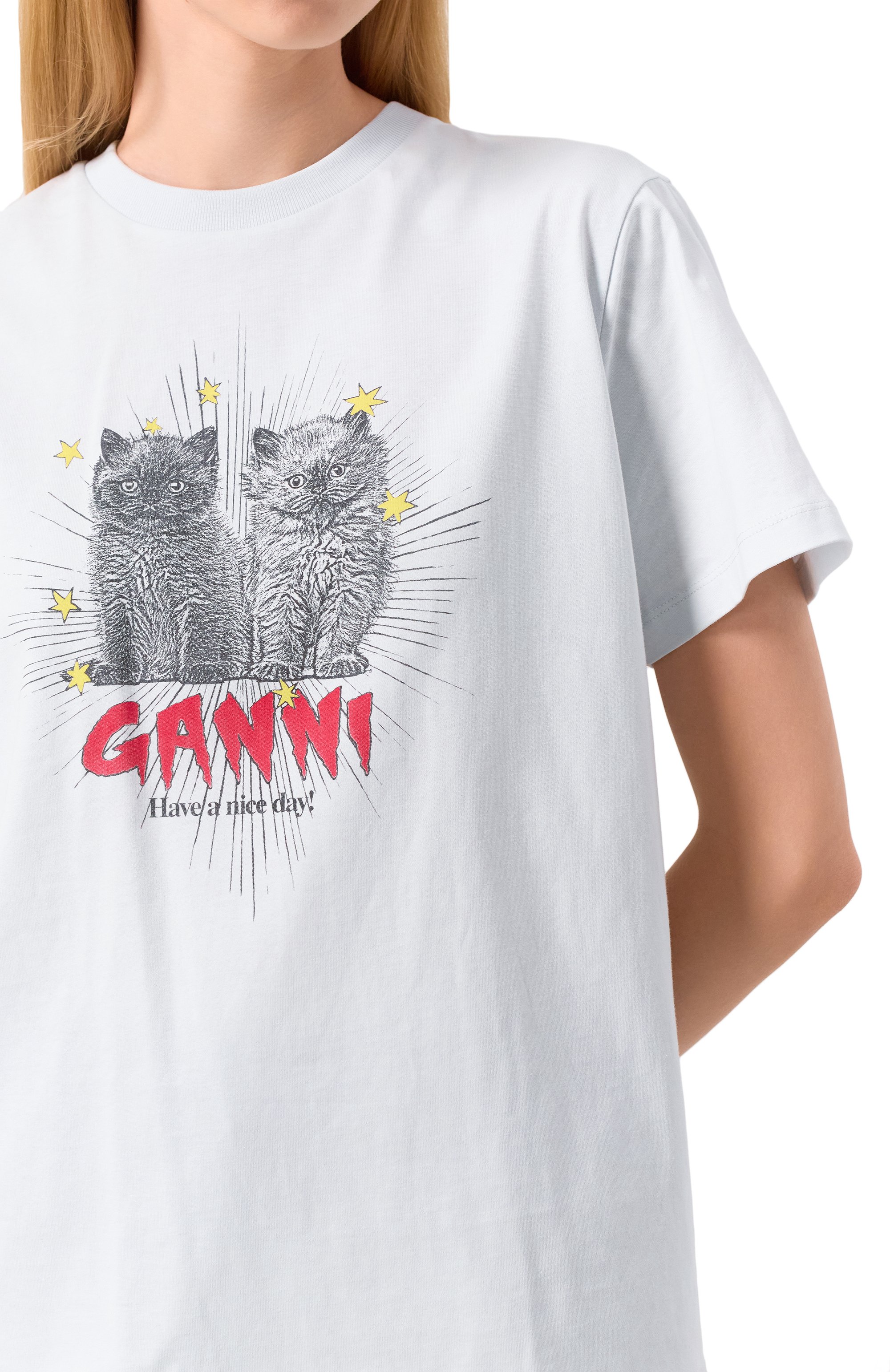 Хлопковая футболка GANNI белого цвета по цене 16050 руб., арт. T4165, фото 5 Хлопковая футболка GANNI, арт. T4165, фото 5