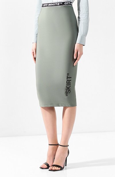 Юбка из вискозы OFF-WHITE хаки цвета по цене 34450 руб., арт. 0WCC065R19B780664310, фото 3 Юбка из вискозы OFF-WHITE, арт. 0WCC065R19B780664310, фото 3
