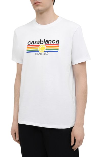 Хлопковая футболка CASABLANCA, арт. MS21-TS-001 WHITE - TENNIS STRIPE, фото 3