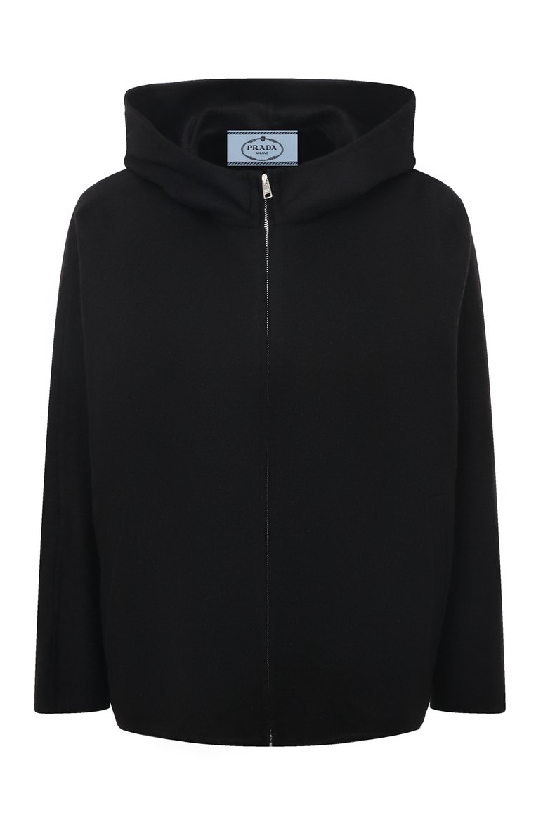 Женская шерстяная куртка PRADA черного цвета, арт. P598I-1CRU-F0002-211 | Фото 1 (Рукава: Длинны�е; Материал внешний: Шерсть; Длина (верхняя одежда): Короткие; Кросс-КТ: Куртка, Легкие; Стили: Кэжуэл; Автоматизация состава: Проставлено; Автоматизация ТО: Проставлено)