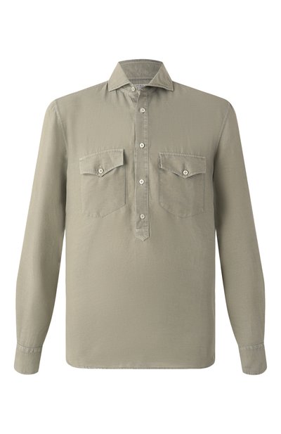 Мужская рубашка изо льна и хлопка BRUNELLO CUCINELLI, арт. MD6983040P