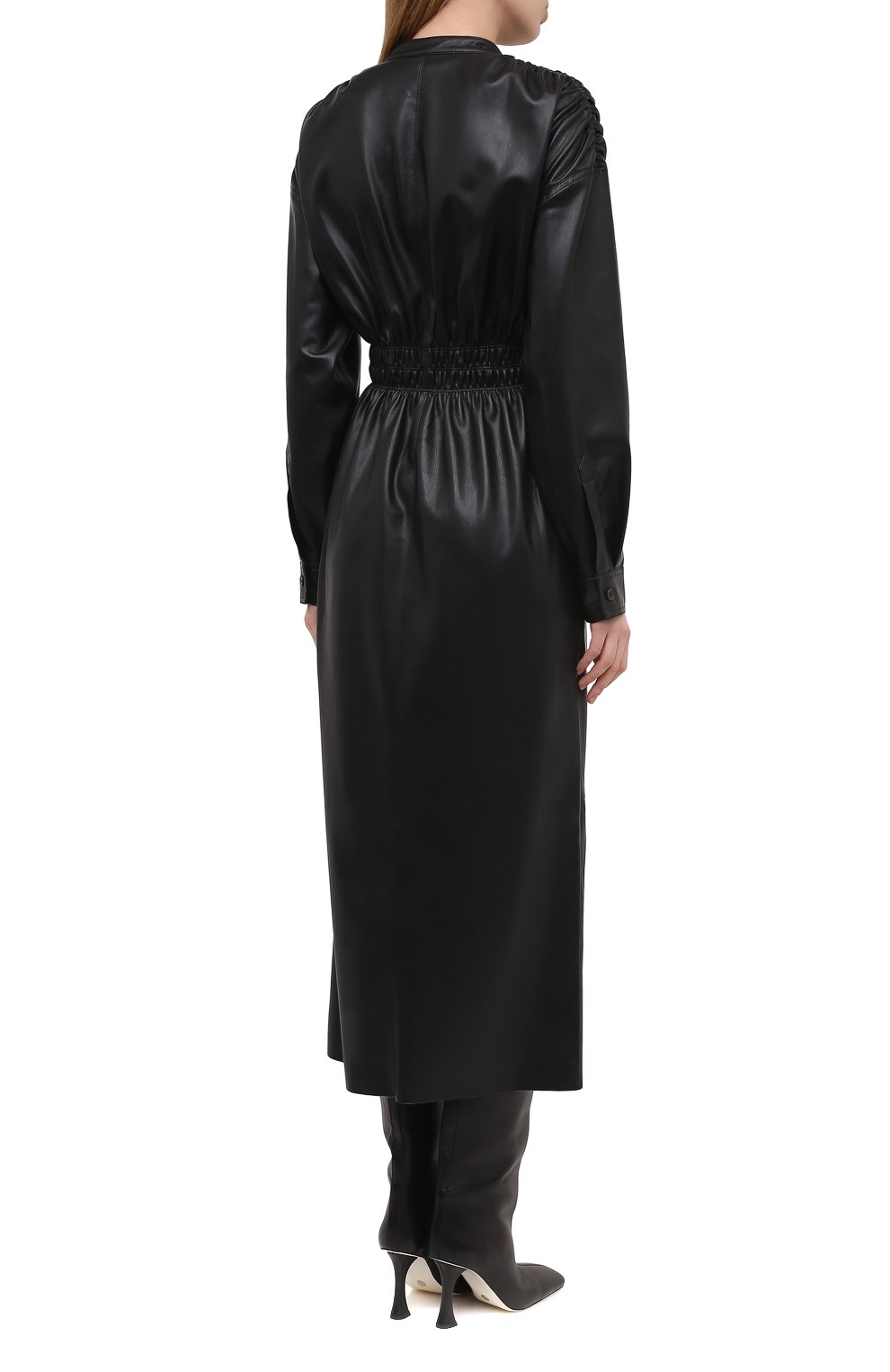 Платье из экокожи NANUSHKA черного цвета по цене 75600 руб., арт. JAYCE_BLACK_VEGAN LEATHER RUCHED, фото 4 Платье из экокожи NANUSHKA, арт. JAYCE_BLACK_VEGAN LEATHER RUCHED, фото 4