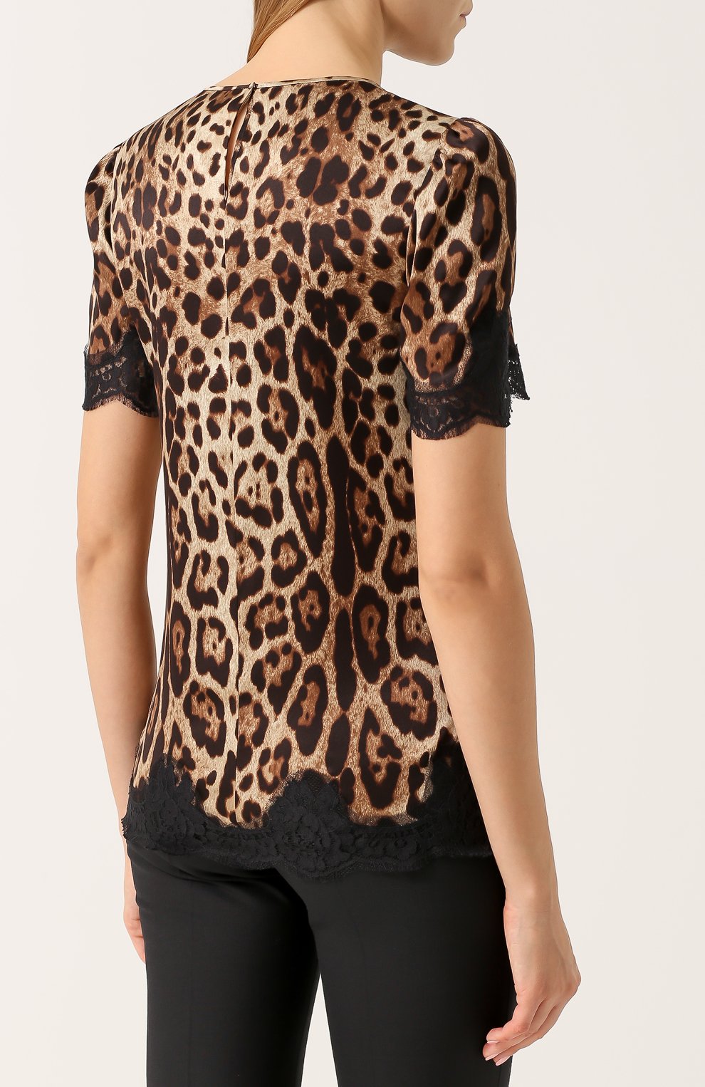 Шелковый топ с леопардовым принтом и кружевной отделкой DOLCE & GABBANA, арт. 0102/F7V06T/FSAAG, фото 4