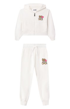 Детская комплект из толстовки и брюк MOSCHINO молочного цвета, арт. HDK033/LDA00/4-8 | Фото 1 (Драгоценные камни: Проставлено; Рукава: Длинные; Материал сплава: Проставлено; Девочки Кросс-КТ: Костюмы-спорт; Тематический товар: Teddy Bear; Материал внешний: Хлопок; Ростовка одежда: 8 лет | 128 см, 6 лет | 116 см, 4 года | 104 см, 5 лет | 110 см)