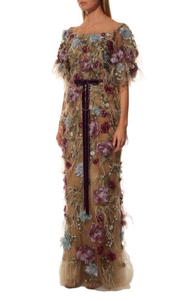 Платье с отделкой перьями и пайетками MARCHESA, арт. M20819, фото 3