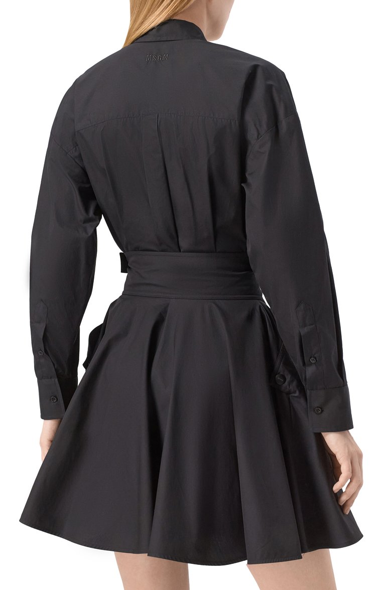 Женское хлопковое платье MSGM черного цвета, арт. 3841MDA20X/257100 | Фото 4 (Рукава: Длинные; Материал внешний: Хлопок; Длина Ж (юбки, платья, шорты): Мини; Женское Кросс-КТ: Платье-одежда; Случай: Повседневный; Стили: Кэжуэл)