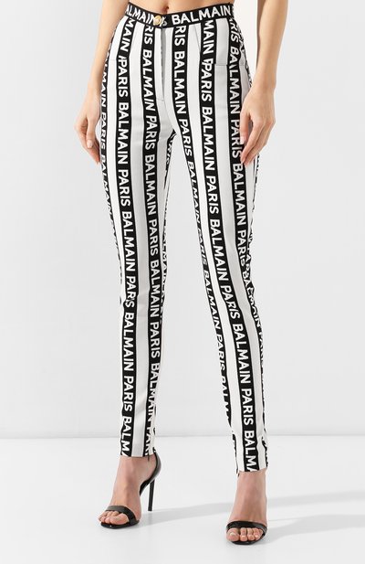 Хлопковые брюки BALMAIN черно-белого цвета по цене 118500 руб., арт. RF15222/C051, фото 3 Хлопковые брюки BALMAIN, арт. RF15222/C051, фото 3