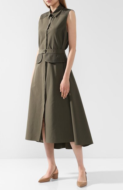 Приталенное платье-рубашка из смеси хлопка и шелка LORO PIANA хаки цвета по цене 254000 руб., арт. FAI0542, фото 3 Приталенное платье-рубашка из смеси хлопка и шелка LORO PIANA, арт. FAI0542, фото 3