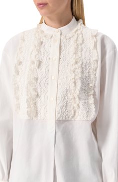 Женская блузка из хлопка и льна VALENTINO белого цвета, арт. 6B3AEAB390D | Фото 5 (Материал внешний: Лен, Хлопок; Длина (для топов): Удлиненные; Рукава: Длинные; Женское Кросс-КТ: Блуза-одежда; Принт: Без принта; Стили: Романтичный)