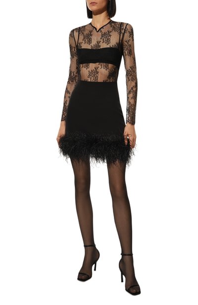 Юбка с отделкой перьями ALINE черного цвета по цене 25000 руб., арт. AL140601-2, фото 2 Юбка с отделкой перьями ALINE, арт. AL140601-2, фото 2
