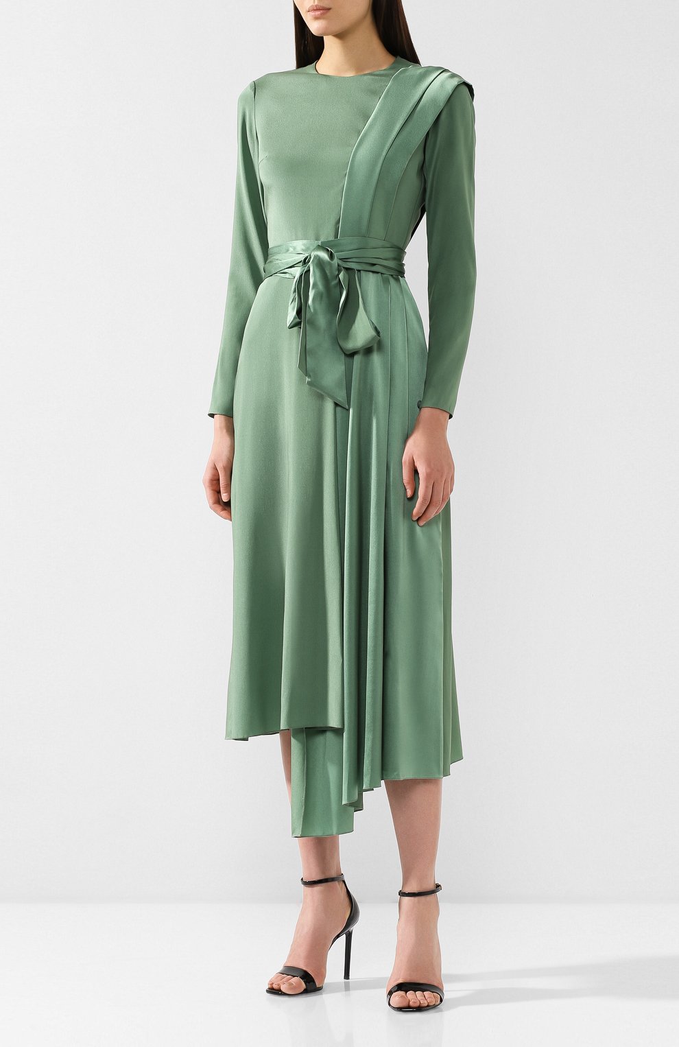 Шелковое платье JM STUDIO зеленого цвета по цене 45950 руб., арт. JMFW1819 10, фото 3 Шелковое платье JM STUDIO, арт. JMFW1819 10, фото 3