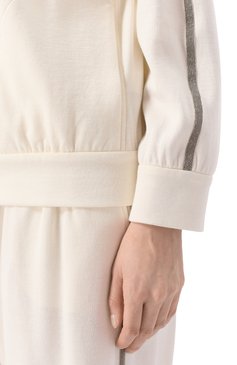 Женский толстовка из хлопка и шелка BRUNELLO CUCINELLI кремового цвета, арт. MD828SM606 | Фото 5 (Материал внешний: Шелк, Хлопок; Длина (для топов): Стандартные; Рукава: Длинные; Стили: Спорт-шик; Женское Кросс-КТ: Кардиган-одежда)