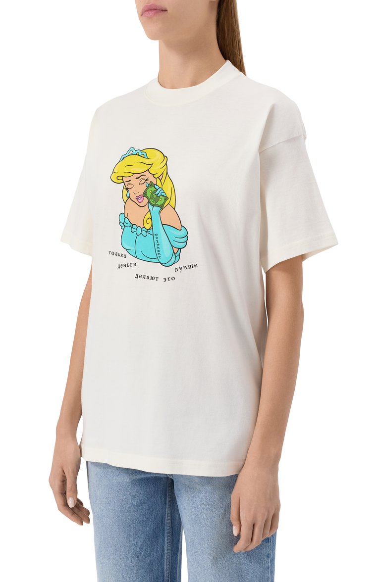 Женская хлопковая футболка DOMREBEL белого цвета, арт. M0NEY TEARS/T-SHIRT | Фото 3 (Материал внешний: Хлопок; Длина (для топов): Удлиненные; Рукава: Короткие; Принт: С принтом; Стили: Кэжуэл; Женское Кросс-КТ: Футболка-одежда)