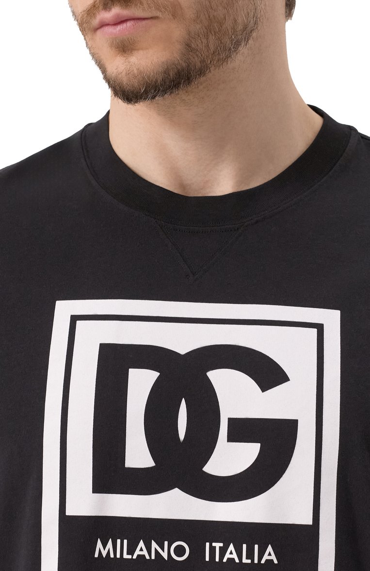 Мужская хлопковая футболка DOLCE & GABBANA черного цвета, арт. G8RZ2T/G705V | Фото 5 (Длина (для топов): Удлиненные; Материал внешний: Хлопок; Рукава: Короткие; Принт: С принтом; Стили: Кэжуэл; Мужское Кросс-КТ: Футболка-одежда; Размерность: Идёт в размер; Автоматизация ТО: Проставлено; Автоматизация состава: Проставлено; Детали: Без декора)