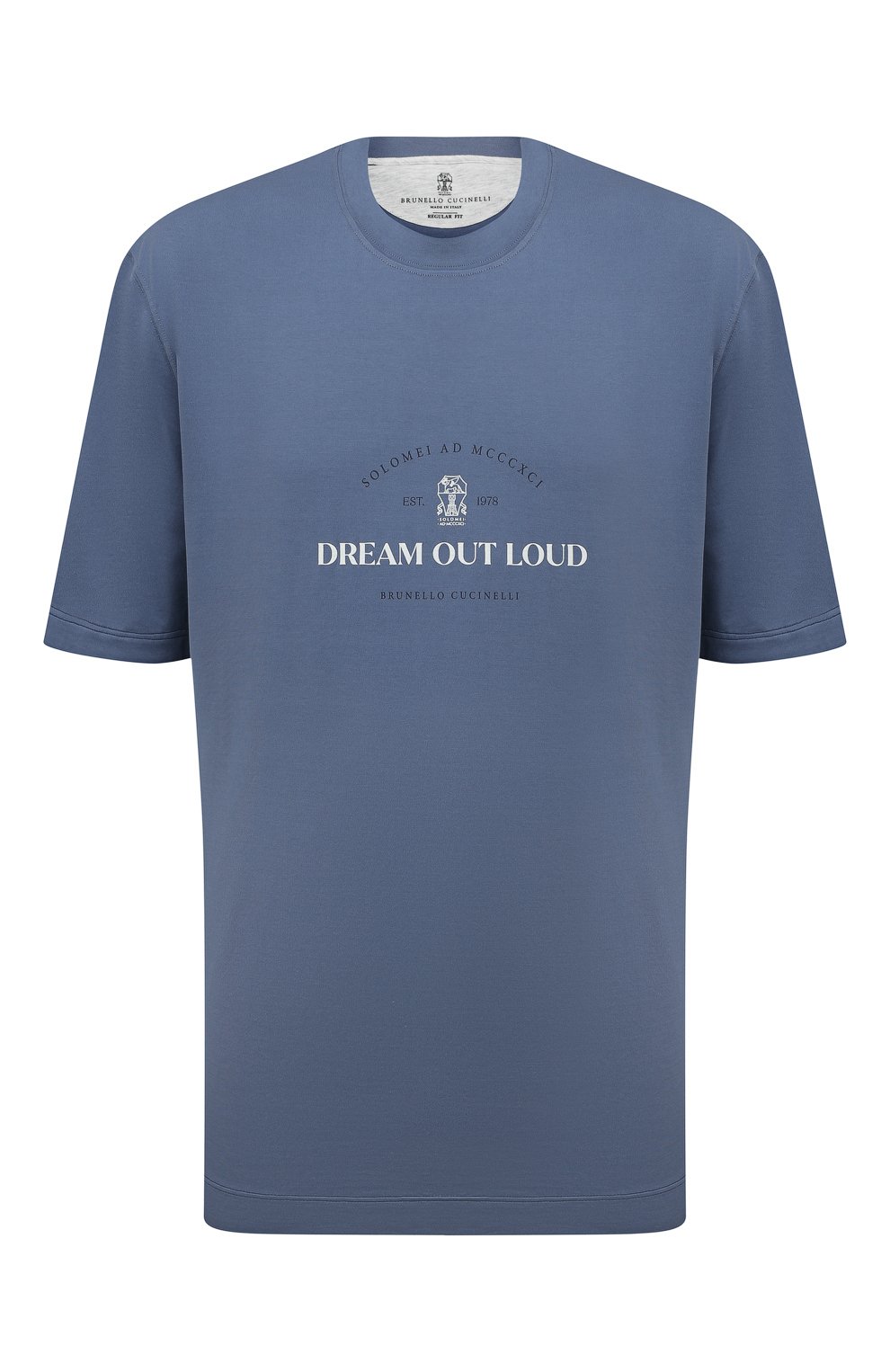 Хлопковая футболка BRUNELLO CUCINELLI синего цвета по цене 62550 руб., арт. M0T718431W, фото 1 Хлопковая футболка BRUNELLO CUCINELLI, арт. M0T718431W, фото 1