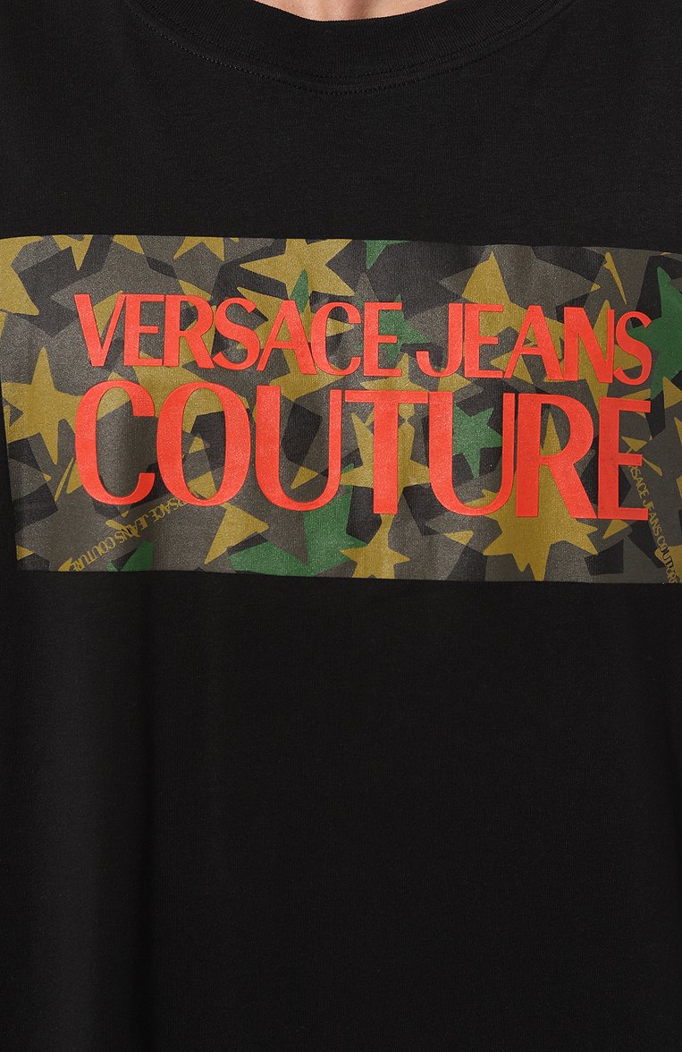 Мужская хлопковая футболка VERSACE JEANS COUTURE черного цвета, арт. 75GAHE02/CJ00E | Фото 5 (Рукава: Короткие; Принт: С принтом; Длина (для топов): Удлиненные; Материал сплава: Проставлено; Материал внешний: Хлопок; Стили: Спорт-шик; Драгоценные камни: Проставлено)