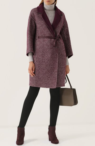 Шерстяное пальто с поясом LORO PIANA бордового цвета по цене 260500 руб., арт. FAG3273, фото 2 Шерстяное пальто с поясом LORO PIANA, арт. FAG3273, фото 2