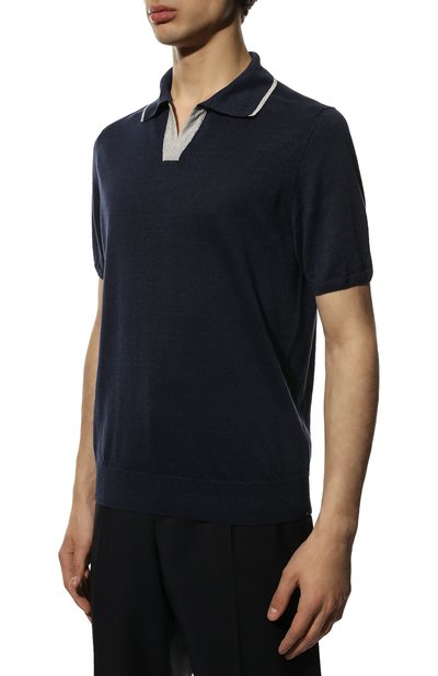 Поло изо льна и хлопка FIORONI темно-синего цвета по цене 43400 руб., арт. MK24701C2, фото 3 Поло изо льна и хлопка FIORONI, арт. MK24701C2, фото 3