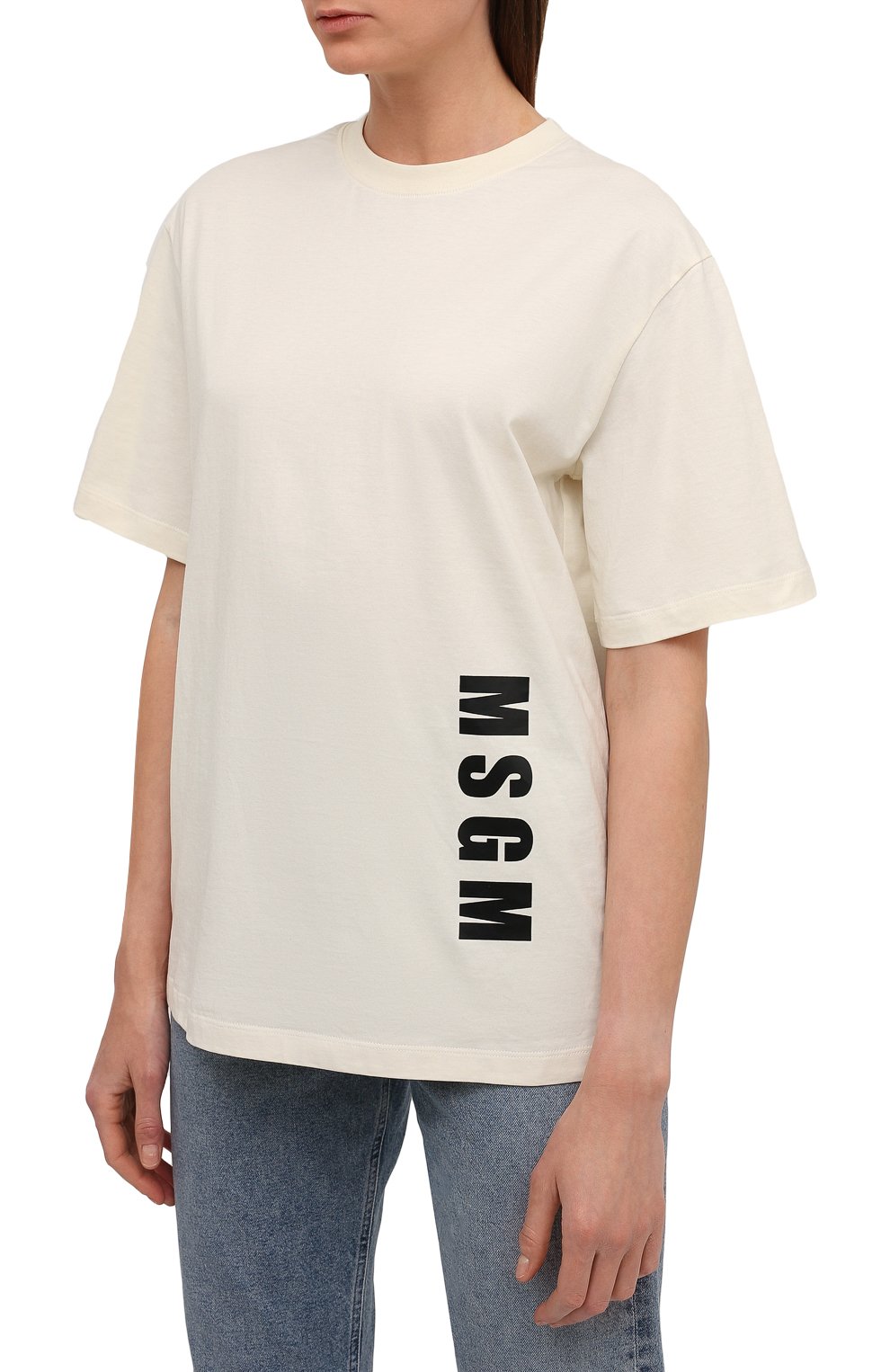 Хлопковая футболка MSGM кремового цвета по цене 12650 руб., арт. 3241MDM186 227298, фото 3 Хлопковая футболка MSGM, арт. 3241MDM186 227298, фото 3