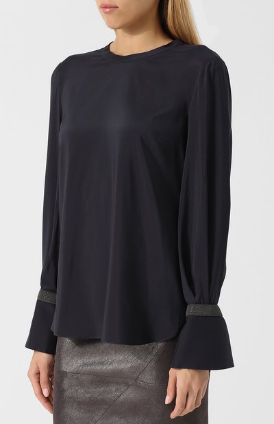 Шелковая блуза с декоративной отделкой на рукаве BRUNELLO CUCINELLI, арт. MF948E5300, фото 3