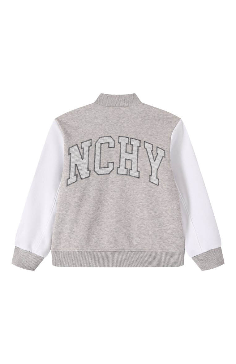 Детский хлопковый бомбер GIVENCHY серого цвета, арт. H30702 | Фото 2 (Драгоценные камни: Проставлено; Рукава: Длинные; Материал подклада: Хлопок; Материал сплава: Проставлено; Мальчики Кросс-КТ: Толстовка-одежда; Кросс-КТ: бомбер; Материал внешний: Хлопок; Ростовка одежда: 5 лет | 110 см, 7 лет | 122 см, 12 лет | 152 см, 9 лет | 134 см, 13 - 15 лет | 158 см)